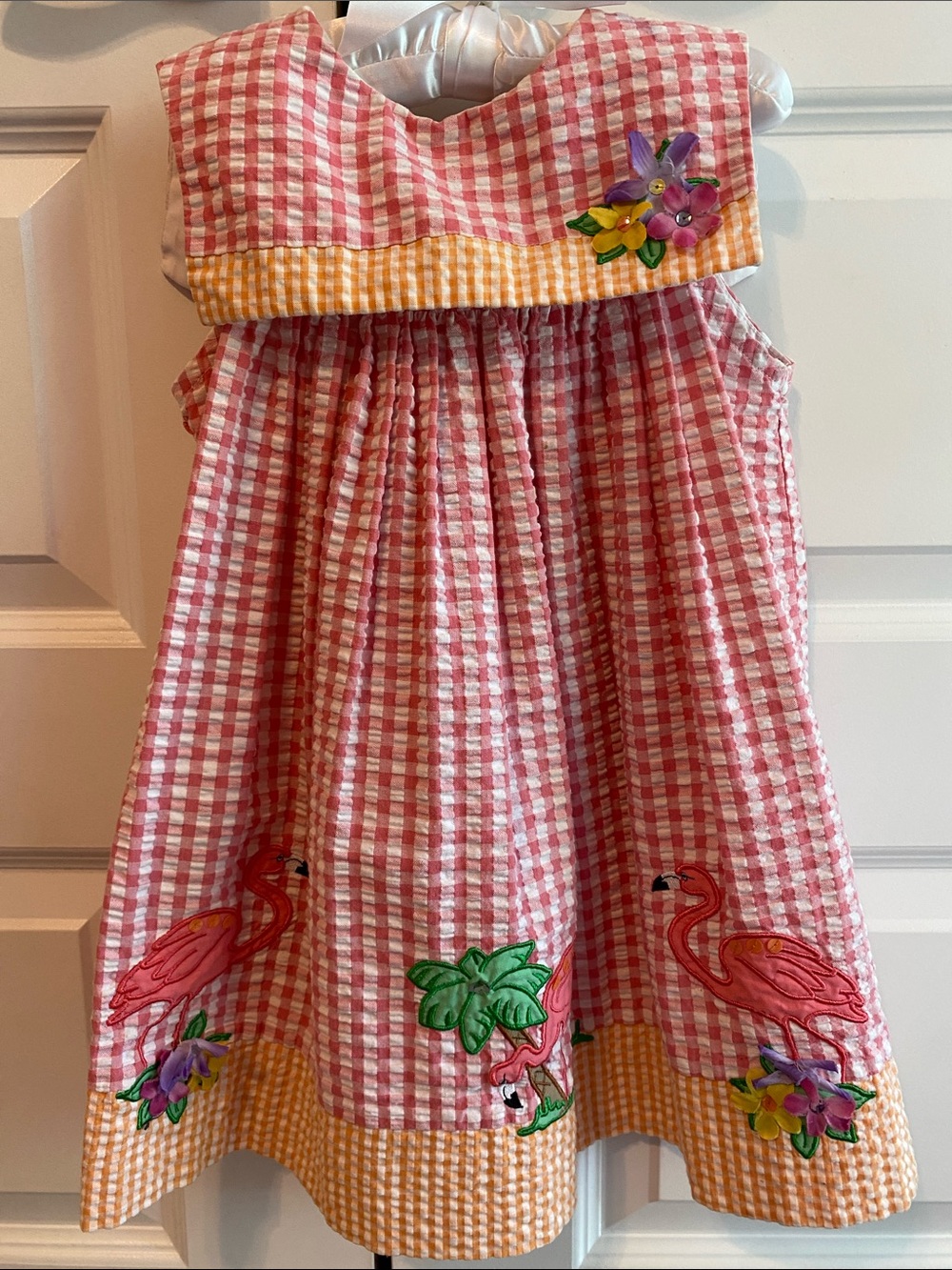 Good Lad Pink and White Gingham Dress with Embroidered Flamingos (size 4T)